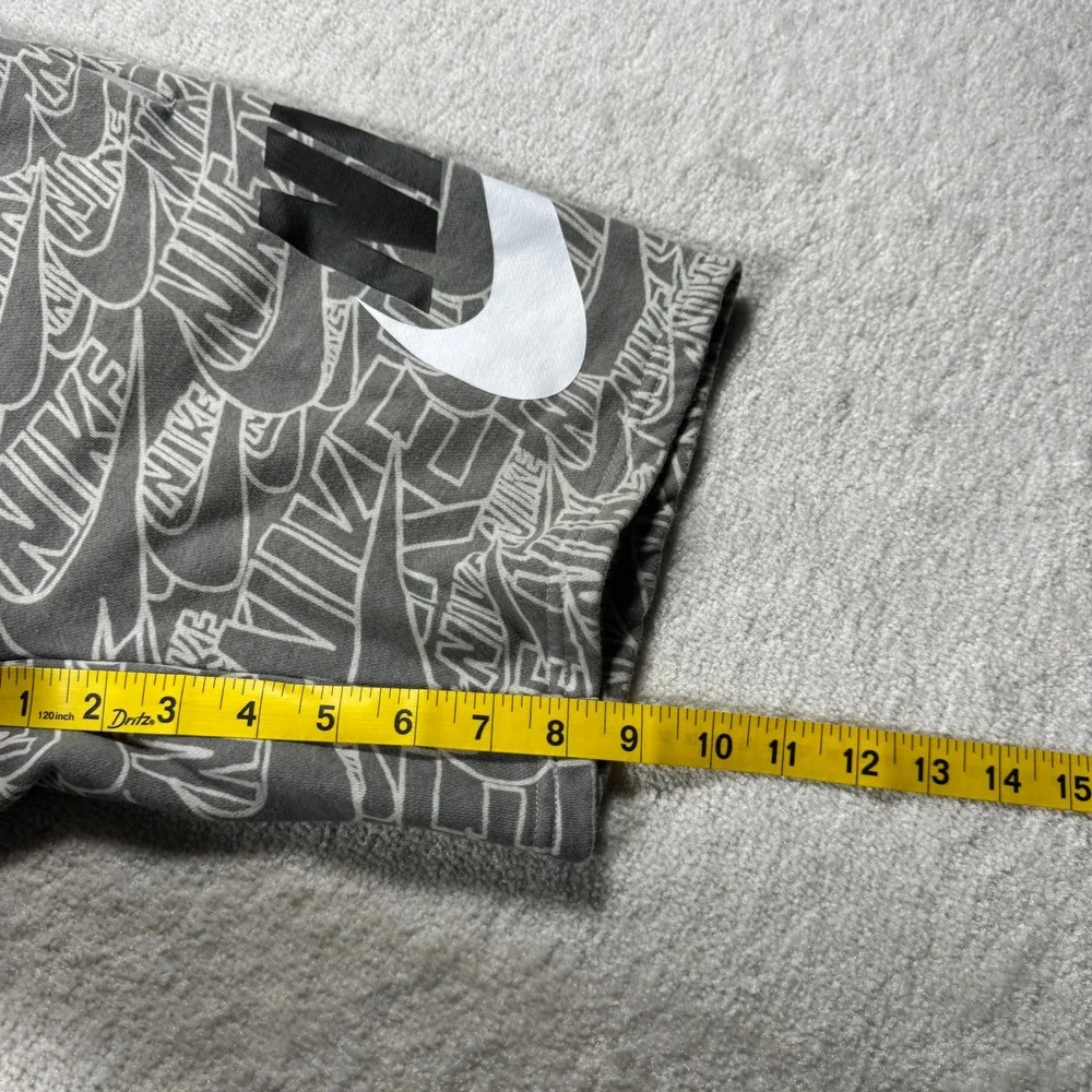 Nike Shorts Boys L Grey All Over Logo Print French Terry Sportswear Drawstring